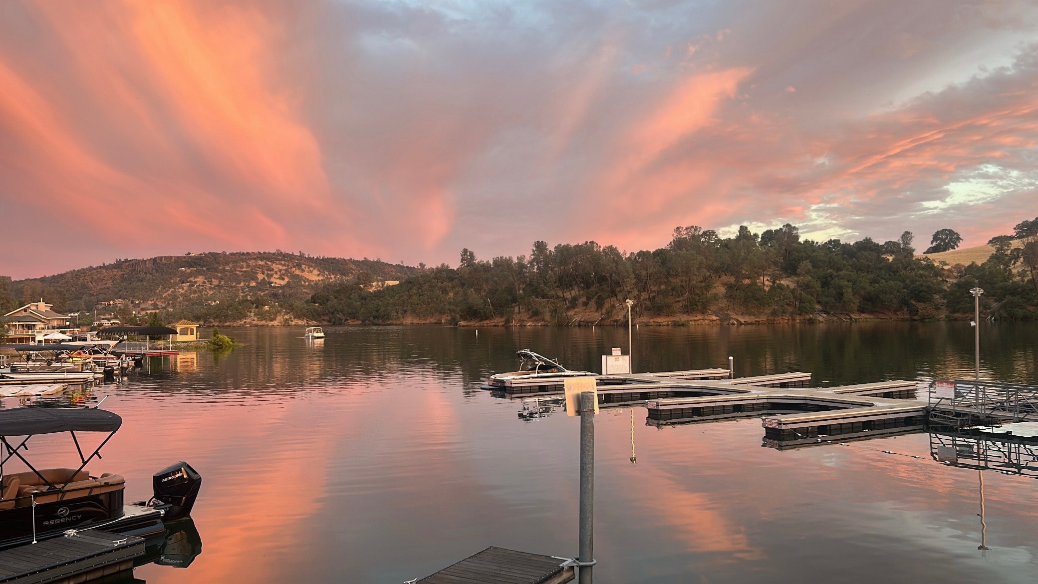 Boats docked at the marina on Lake Tulloch